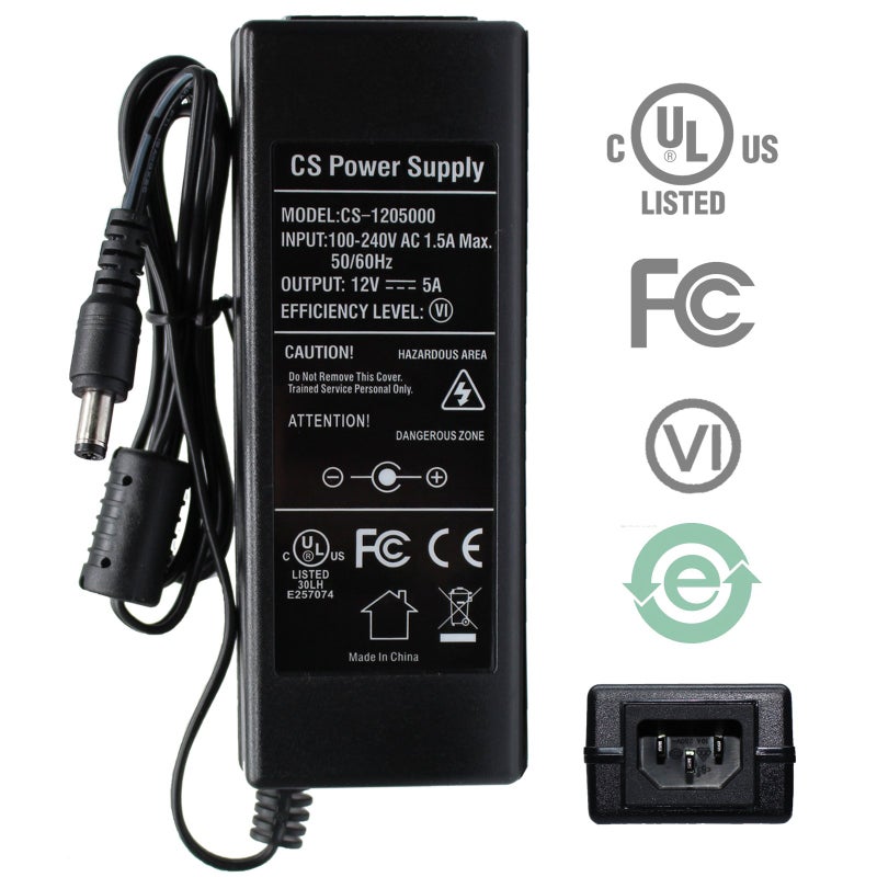ANVISION AC to DC 12V 5A Power Supply Adapter with 9 Way Splitter Cable, Plug 5.5 x 2.1mm for Led Light Strips, NVR DVR Security Camera, Efficiency Level VI - Image 2